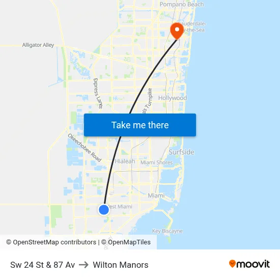 Sw 24 St & 87 Av to Wilton Manors map
