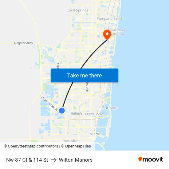 Nw 87 Ct & 114 St to Wilton Manors map