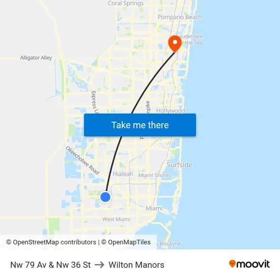Nw 79 Av & Nw 36 St to Wilton Manors map