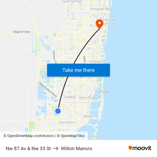 Nw 87 Av & Nw 33 St to Wilton Manors map