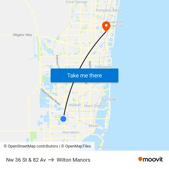 Nw 36 St & 82 Av to Wilton Manors map