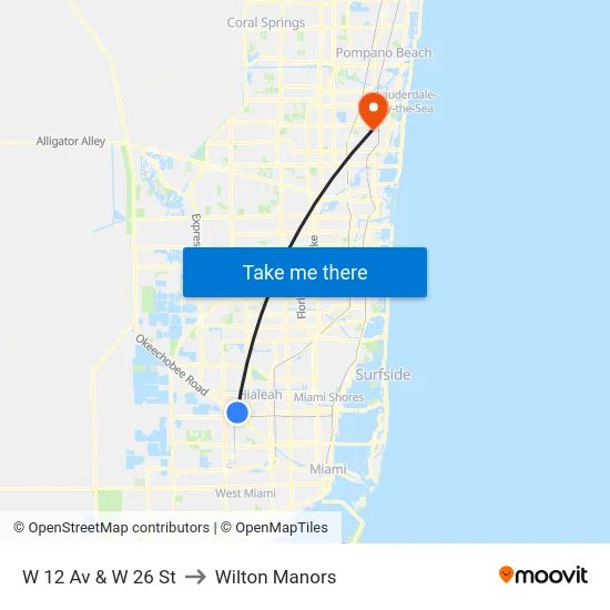 W 12 Av & W 26 St to Wilton Manors map