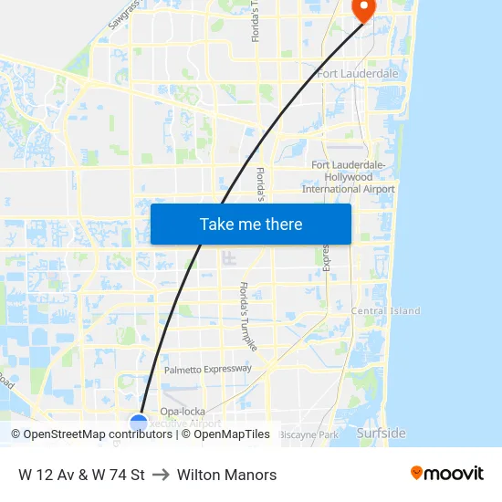 W 12 Av & W 74 St to Wilton Manors map