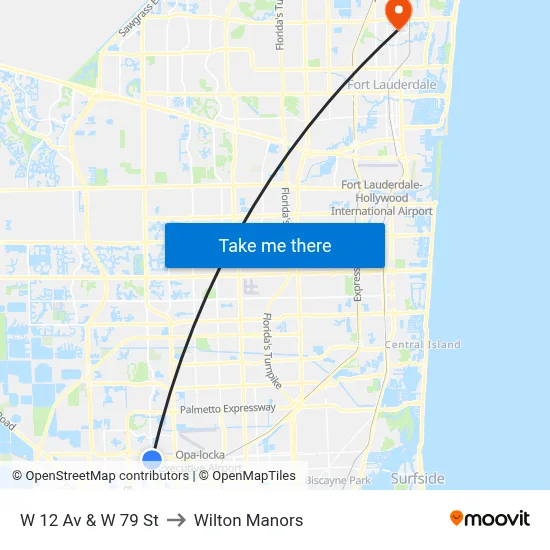 W 12 Av & W 79 St to Wilton Manors map