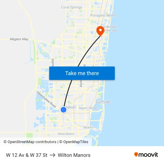 W 12 Av & W 37 St to Wilton Manors map