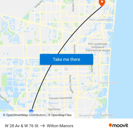 W 28 Av & W 76 St to Wilton Manors map