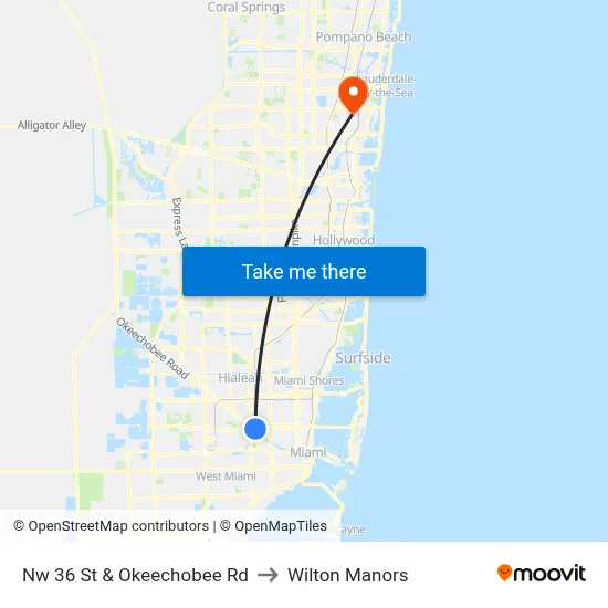 Nw 36 St & Okeechobee Rd to Wilton Manors map