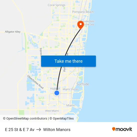 E 25 St & E 7 Av to Wilton Manors map
