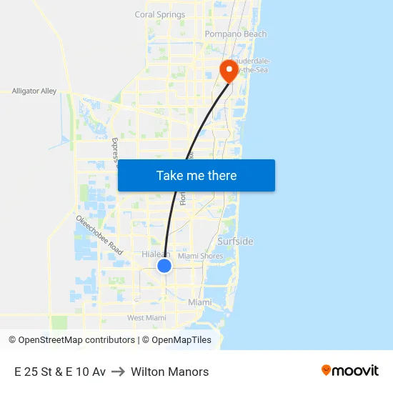 E 25 St & E 10 Av to Wilton Manors map