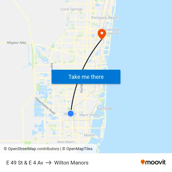 E 49 St & E 4 Av to Wilton Manors map