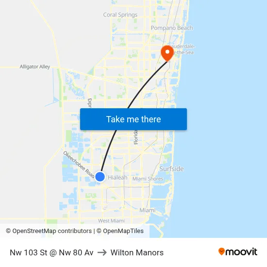 Nw 103 St @ Nw 80 Av to Wilton Manors map