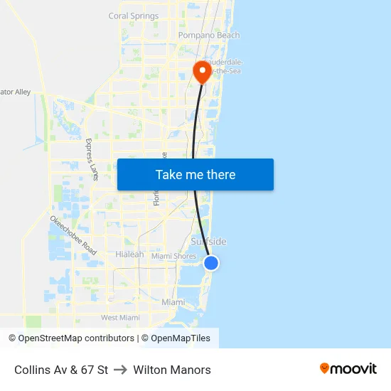 Collins Av & 67 St to Wilton Manors map