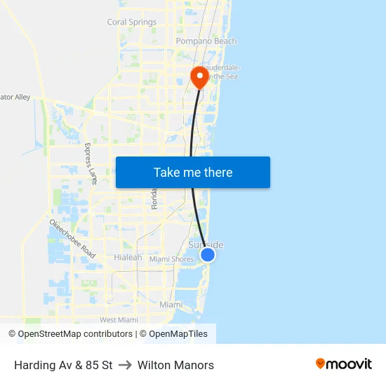 Harding Av & 85 St to Wilton Manors map