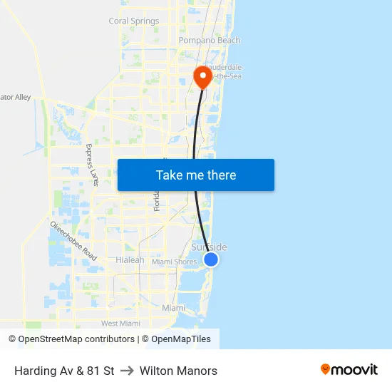 Harding Av & 81 St to Wilton Manors map