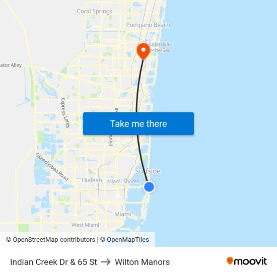 Indian Creek Dr & 65 St to Wilton Manors map
