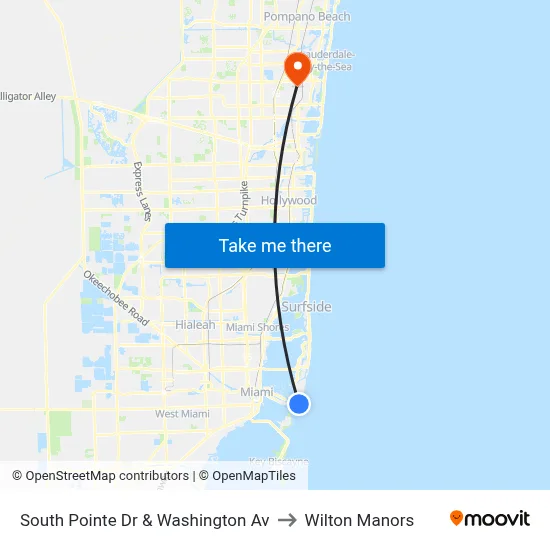 South Pointe Dr & Washington Av to Wilton Manors map