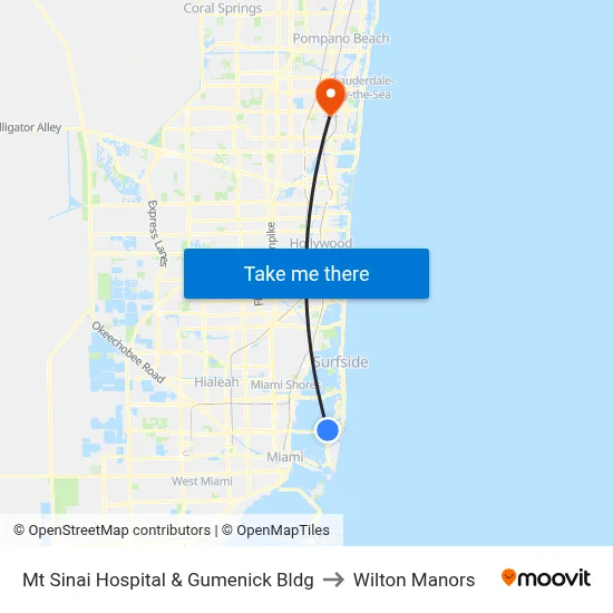 Mt Sinai Hospital & Gumenick Bldg to Wilton Manors map