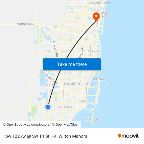 Sw 122 Av @ Sw 14 St to Wilton Manors map