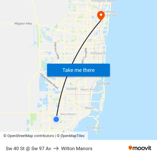 Sw 40 St @ Sw 97 Av to Wilton Manors map