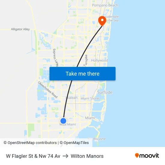 W Flagler St & Nw 74 Av to Wilton Manors map