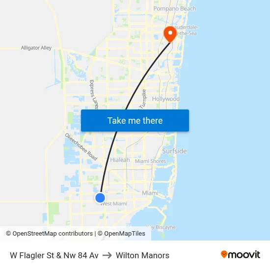 W Flagler St & Nw 84 Av to Wilton Manors map