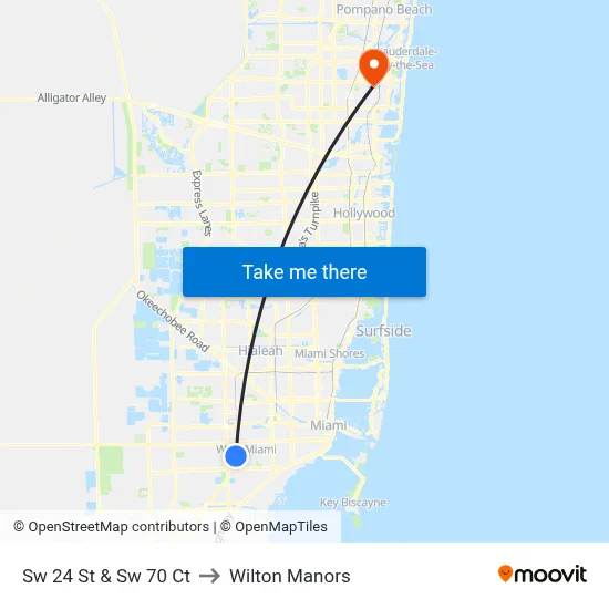 Sw 24 St & Sw 70 Ct to Wilton Manors map
