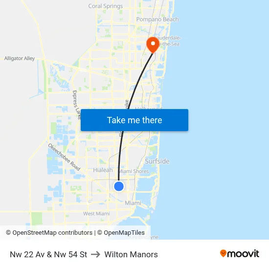 Nw 22 Av & Nw 54 St to Wilton Manors map