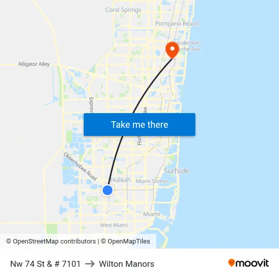 Nw 74 St & # 7101 to Wilton Manors map