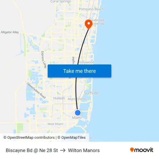 Biscayne Bd @ Ne 28 St to Wilton Manors map