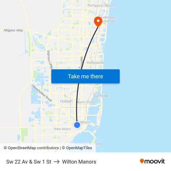 Sw 22 Av & Sw 1 St to Wilton Manors map