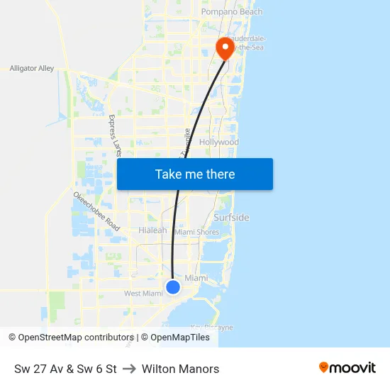 Sw 27 Av & Sw 6 St to Wilton Manors map