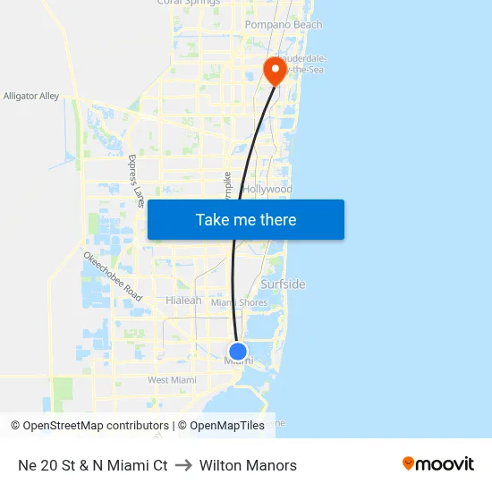 Ne 20 St & N Miami Ct to Wilton Manors map