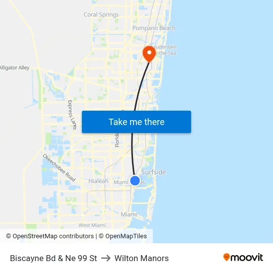 Biscayne Bd & Ne 99 St to Wilton Manors map