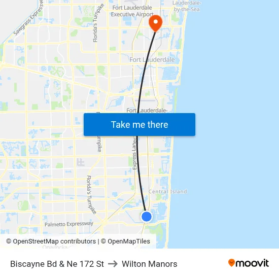 Biscayne Bd & Ne 172 St to Wilton Manors map