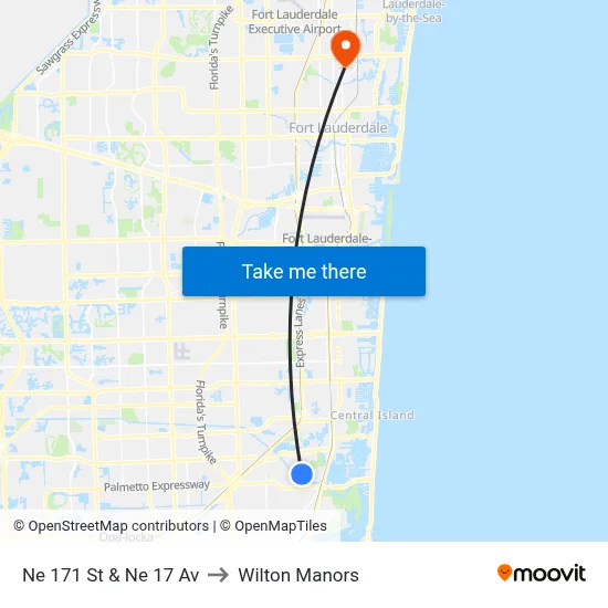 Ne 171 St & Ne 17 Av to Wilton Manors map