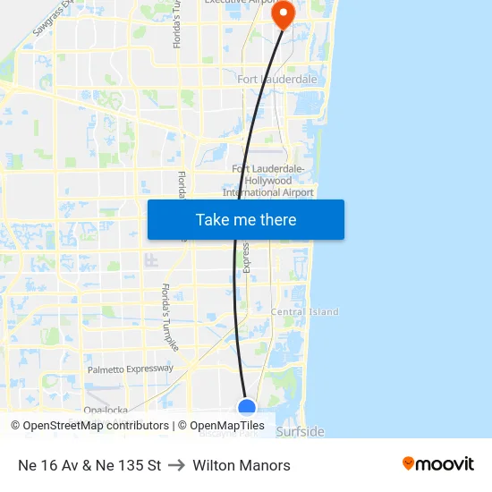 Ne 16 Av & Ne 135 St to Wilton Manors map