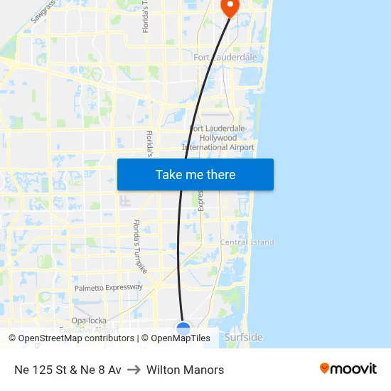 Ne 125 St & Ne 8 Av to Wilton Manors map