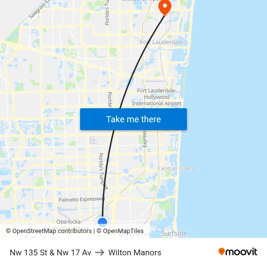 Nw 135 St & Nw 17 Av to Wilton Manors map