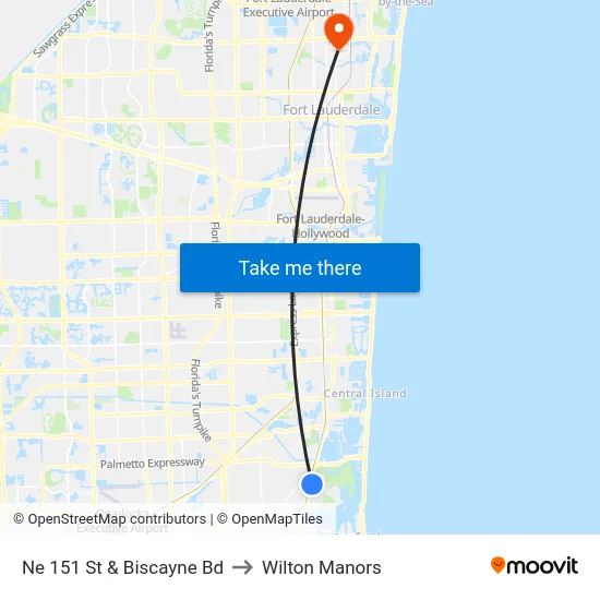 Ne 151 St & Biscayne Bd to Wilton Manors map