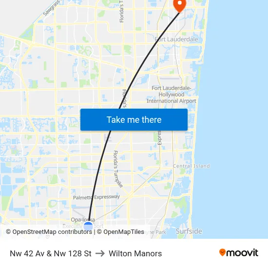 Nw 42 Av & Nw 128 St to Wilton Manors map