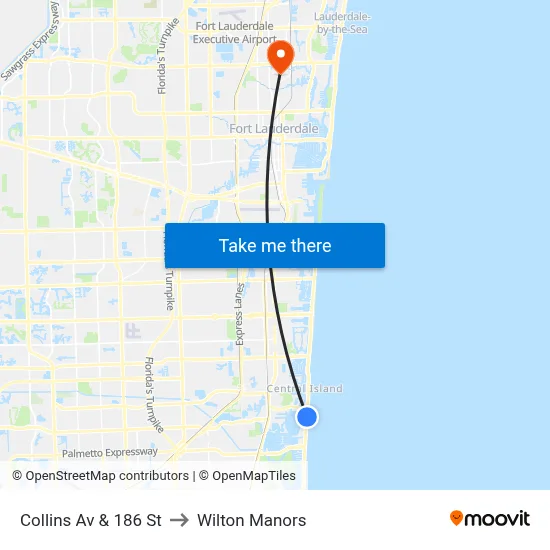 Collins Av & 186 St to Wilton Manors map