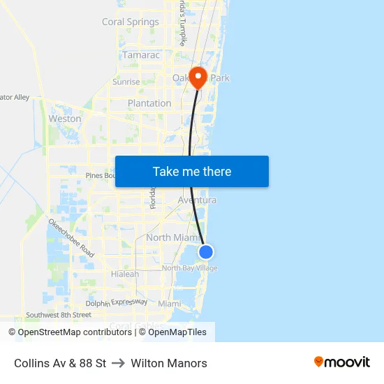 Collins Av & 88 St to Wilton Manors map