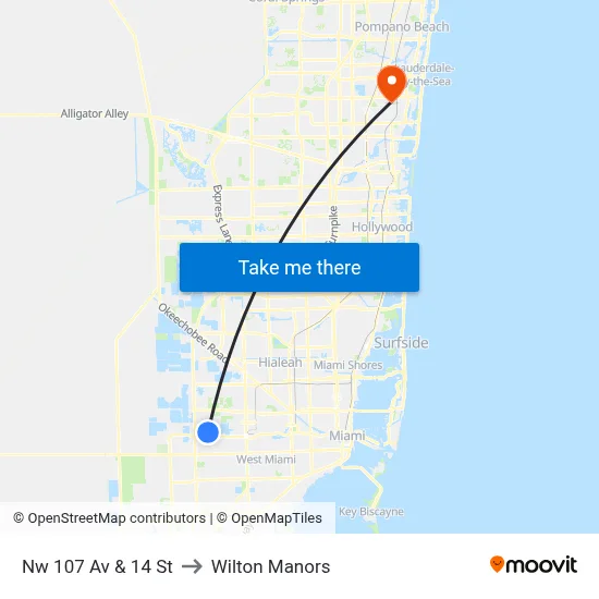 Nw 107 Av & 14 St to Wilton Manors map