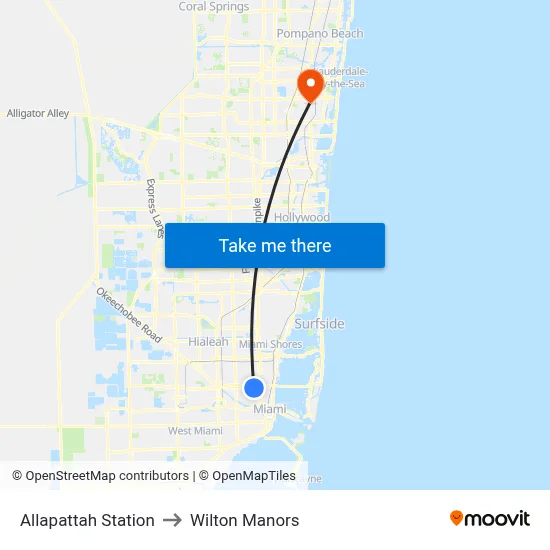 Allapattah Station to Wilton Manors map