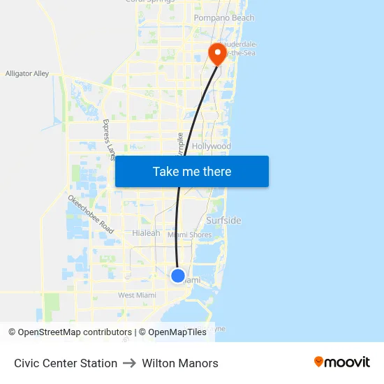 Civic Center Station to Wilton Manors map