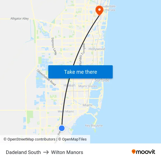 Dadeland South to Wilton Manors map