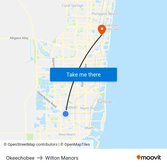 Okeechobee to Wilton Manors map
