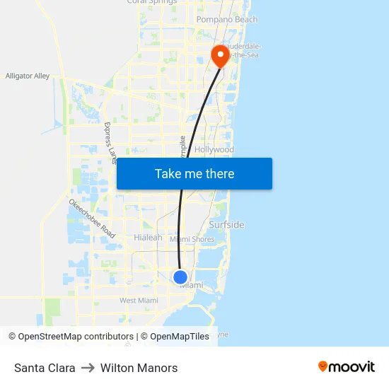 Santa Clara to Wilton Manors map