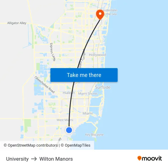 University to Wilton Manors map