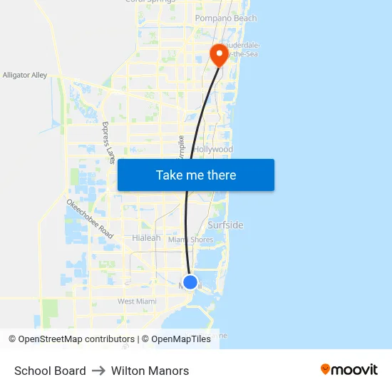 School Board to Wilton Manors map